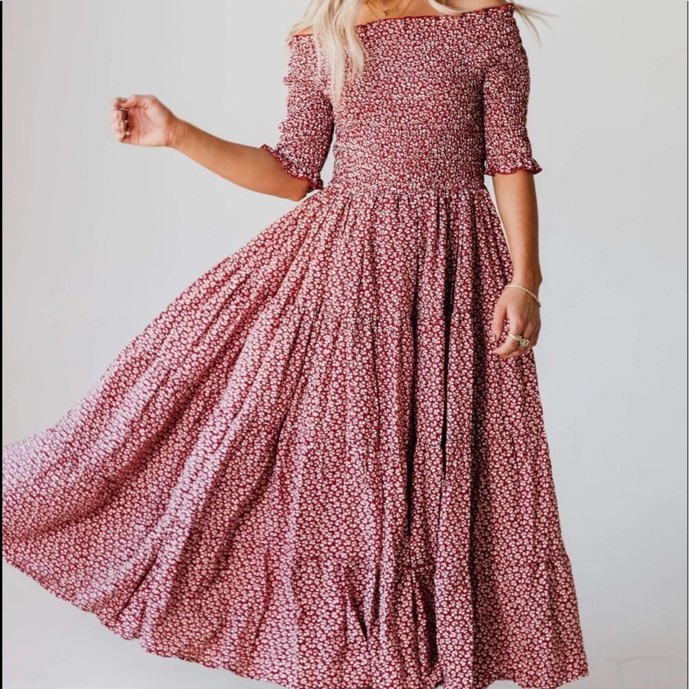 NWT | Orange Creek | SABRINA SMOCK DETAILED DRESS BURGUNDY | M | SOLD OUT ONLINE